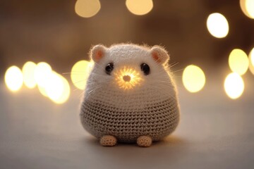 Canvas Print - Adorable Crochet Hamster with Bokeh Lights