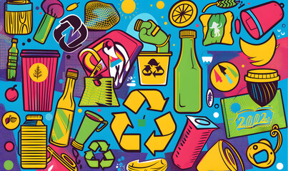 Wall Mural - recycle and reuse products concept to keep the world green.