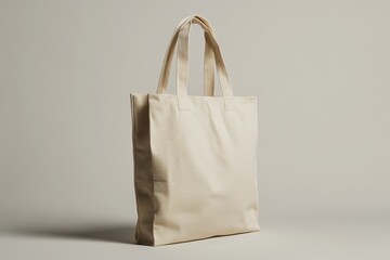 Wall Mural - A white canvas bag with a pattern on it. The bag is empty and has a simple design.