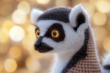 Wall Mural - Knitted Lemur Toy with Bokeh Background