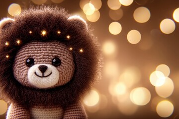 Sticker - Cute Knitted Lion Toy With Golden Lights