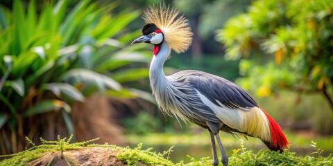 Wall Mural - Exotic grey crowned crane standing gracefully in its natural habitat, wildlife, bird, Africa, elegant