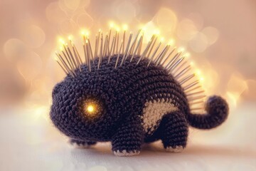 Canvas Print - Adorable Crochet Hedgehog with Sparkling Lights