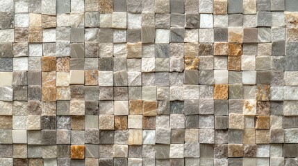 Poster - mosaic stone tile background with small, square pieces in varying shades of gray, beige, and brown.