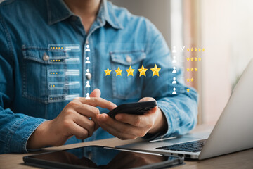 poll Customer satisfaction, customers use smartphones Give a five star satisfaction rating, Providing services and products Excellent level, business reputation score.