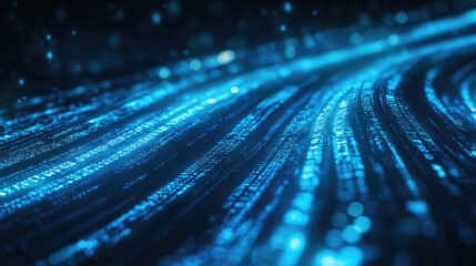 Poster - Flowing blue binary code over a dark background, representing the fast-paced nature of internet and network data flow