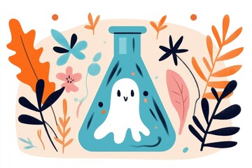 Canvas Print - Ghost in a Beaker Halloween Illustration