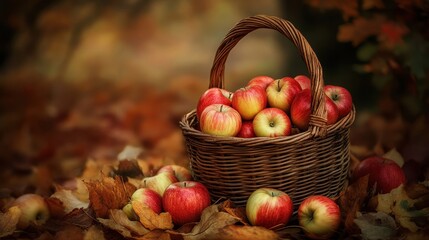 Poster - Autumn Harvest - A Basket of Crisp, Juicy Apples