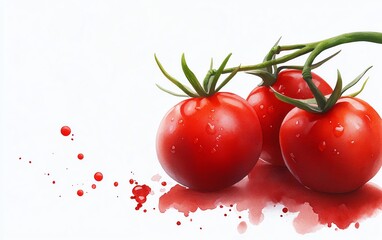 Cherry tomatoes clipart, vegetable element, watercolor illustration, sharp details, red, isolated on white background