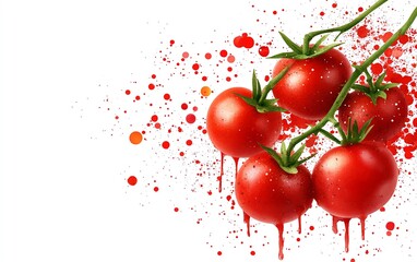 Wall Mural - Cherry tomatoes clipart, vegetable element, watercolor illustration, sharp details, red, isolated on white background