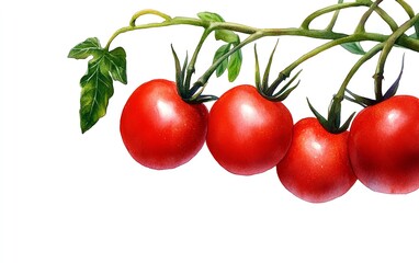 Wall Mural - Cherry tomatoes clipart, vegetable element, watercolor illustration, sharp details, red, isolated on white background