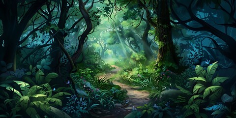 Poster - there is a path in the middle of a forest with lots of trees