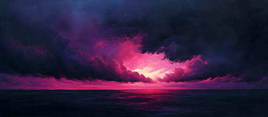 Wall Mural - Deep dark stormy sky with vibrant pink and purple hues at twilight