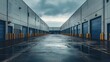 © 69 - Wide-angle view of a large, vacant commercial warehouse exterior, designed for shipping, storage, and logistics