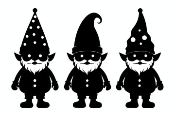 Gnome Christmas silhouette vector, Gnome elf silhouettes set