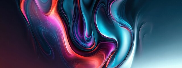 abstract liquid flow, fluid dynamics, metallic sheen, iridescent refractions, crimson red and teal blue contrasting colors, rippling curves, undulating shapes, fractal-like patterns, smooth rendering