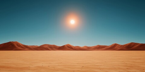 minimalist desert landscape with sun and blue sky - minimalist nature background - perfect for design projects.