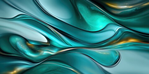 fluid colors, teal, turquoise, emerald, swirling waves, smooth gradients, abstract liquid shapes, iridescent highlights, ethereal, elegant motion, dreamlike textures