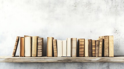 Canvas Print - Vintage Books on a Wooden Shelf Against a Weathered Wall