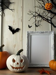 Wall Mural - halloween background with pumpkin