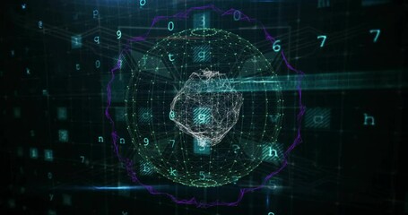 Poster - Warning text animation over digital globe with numbers and network connections