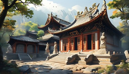 Ancient temple art and ambiance in Asia