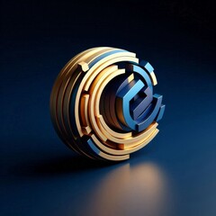 Wall Mural - Abstract 3D design with concentric circles in gold and blue on a dark blue background.