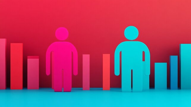 3D illustration of diverse business team standing on a graph, symbolizing teamwork and leadership for success