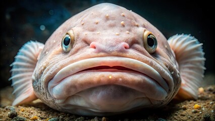 Wall Mural - A Close-Up Image Of A Blobfish, A Deep-Sea Fish Known For Its Gelatinous Body And Forlorn Expression.