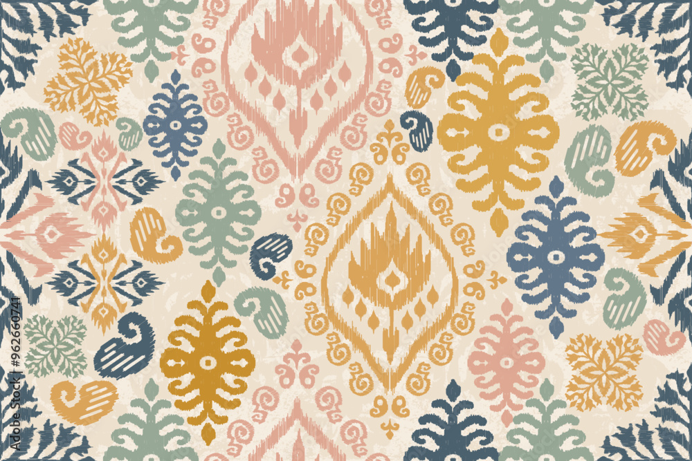 Motifs African Boho Paisley Floral Ikat Pattern Embroidery Border motifs-african-boho-paisley-floral-ikat-pattern-embroidery-border