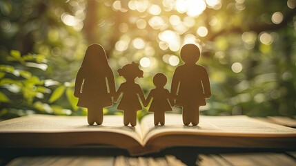 Family Silhouettes Standing on an Open Book