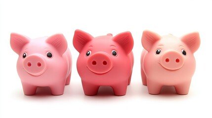 Fototapete - Closeup set of piggy banks on an isolated white background