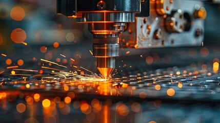 Wall Mural - Metal Cutting Machine with Sparks and Bokeh Lights