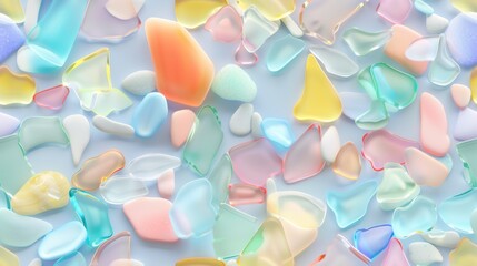 Wall Mural - seamless pattern of glossy pastel stones isolated on white. the smooth, rounded shapes and soft hues