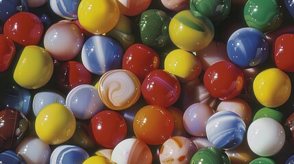 Wall Mural - bright, seamless pattern of vibrant, glossy marbles in various colors like orange, purple, and blue.