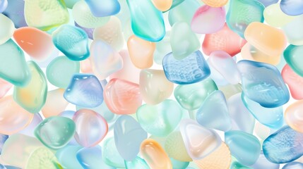 Wall Mural - seamless pattern of glossy pastel stones isolated on white. the smooth, rounded shapes and soft hues
