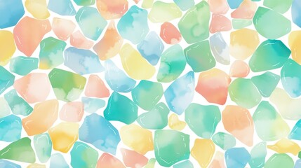 Wall Mural - seamless pattern of glossy pastel stones isolated on white. the smooth, rounded shapes and soft hues