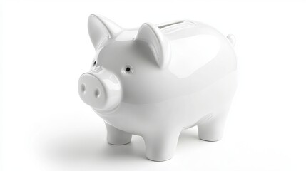 Cute white porcelain piggy bank isolated on a white background