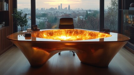 Golden Desk with City View