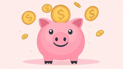 Fototapete - Pink piggy bank with a dollar coin in a flat vector illustration representing the concept of saving investing and accumulating money