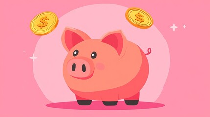 Aufkleber - Pink piggy bank with a dollar coin in a flat vector illustration representing the concept of saving investing and accumulating money