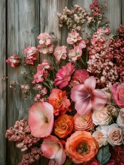 Wall Mural - Wooden table with flower arrangement