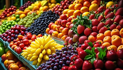 Fresh fruits on display, delicious and irresistible, diverse and aromatic.