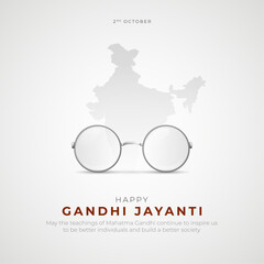 2nd October - Happy Gandhi Jayanti Post and Flyer Template. Mahatma Gandhi Jayanti Creative with Text and Silhouette Vector Illustration