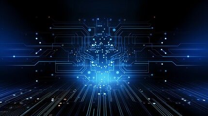 Futuristic digital cityscape with glowing lines and data servers