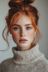 Canvas Print - Red headed woman close up