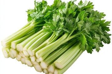 Fresh celery stalks with green leaves, ideal for cooking and snacking.