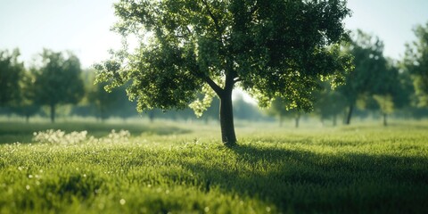 Poster - Single Tree in Grassy Field