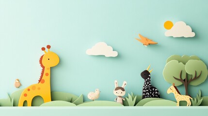 Wall Mural - A whimsical illustration for a children book, featuring a group of cute animals engaging in a playful activity.