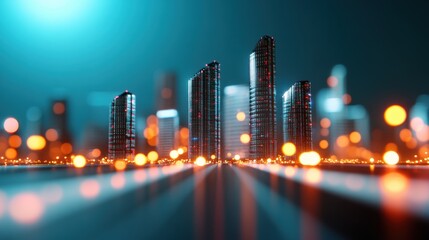 Poster - A futuristic cityscape with glowing skyscrapers and holographic displays, showcasing the impact of technology on modern life.